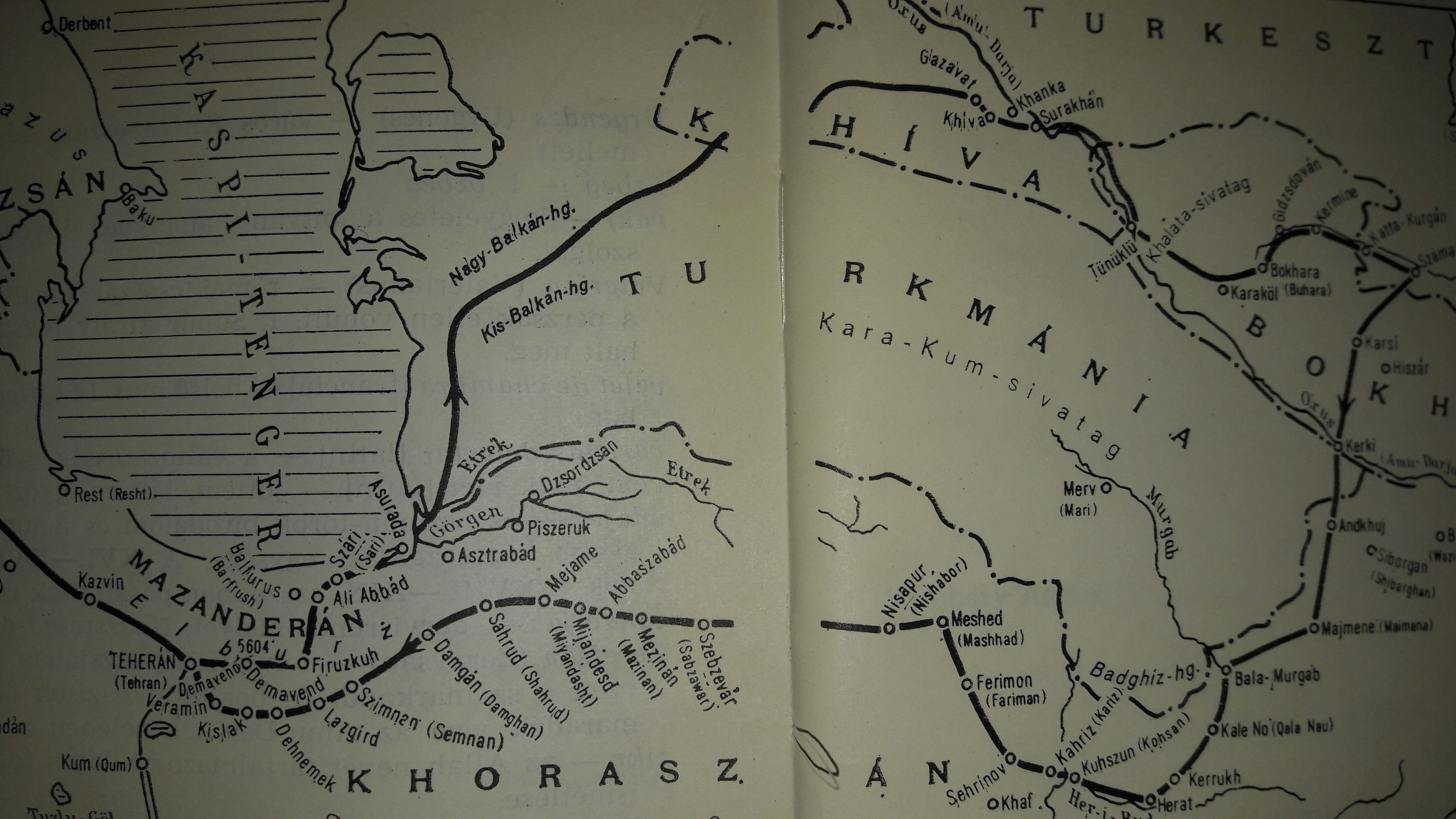 A "Dervisruhában Közép-Ázsián át" útvonaltérképe